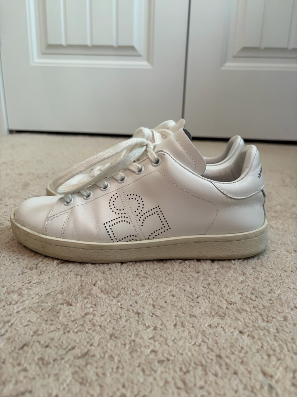 Isabel Marant White Leather Low Top Sneakers Womens Sz 6 French Girl Designer